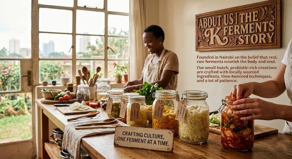 The K Ferments story — small-batch, probiotic-rich ferments handcrafted in Nairobi with locally sourced ingredients